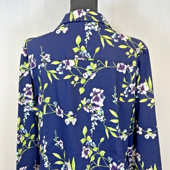 Chico's Women's Jacket Size 2 (L 12) Floral‎ Poplin Cotton Zip-Up Layer Blazer - Picture 7 of 10